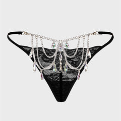 Thong Lace Water Drop Gem Embellished Breathable