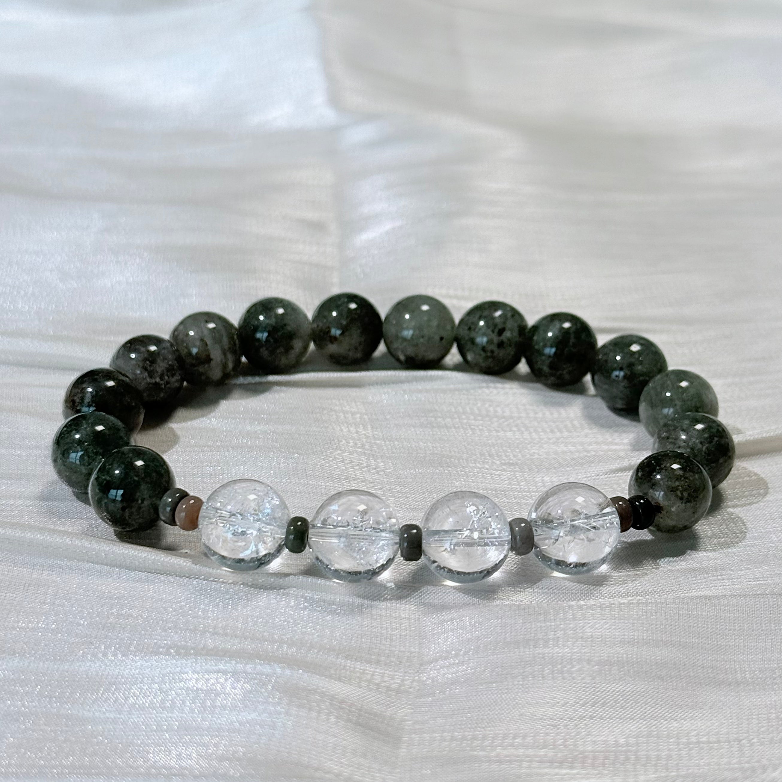 Green Moss Agate & Clear Quartz Bracelet