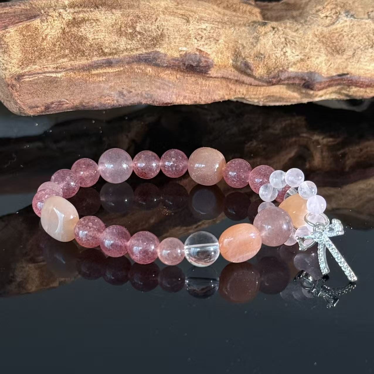 Strawberry Quartz  Rose Quartz Crystal Bracelet – Handmade Pink
