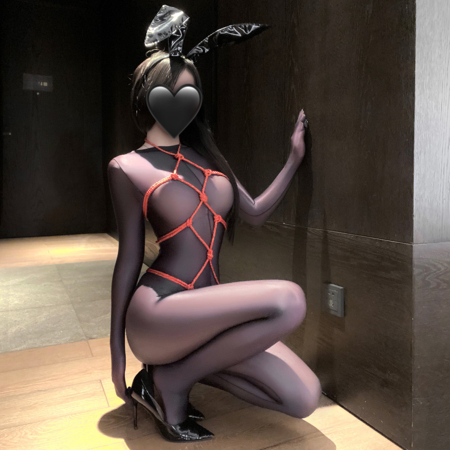 Christmas Shiny Open Crotch Stockings Jumpsuit Fishnet Clothes Suit