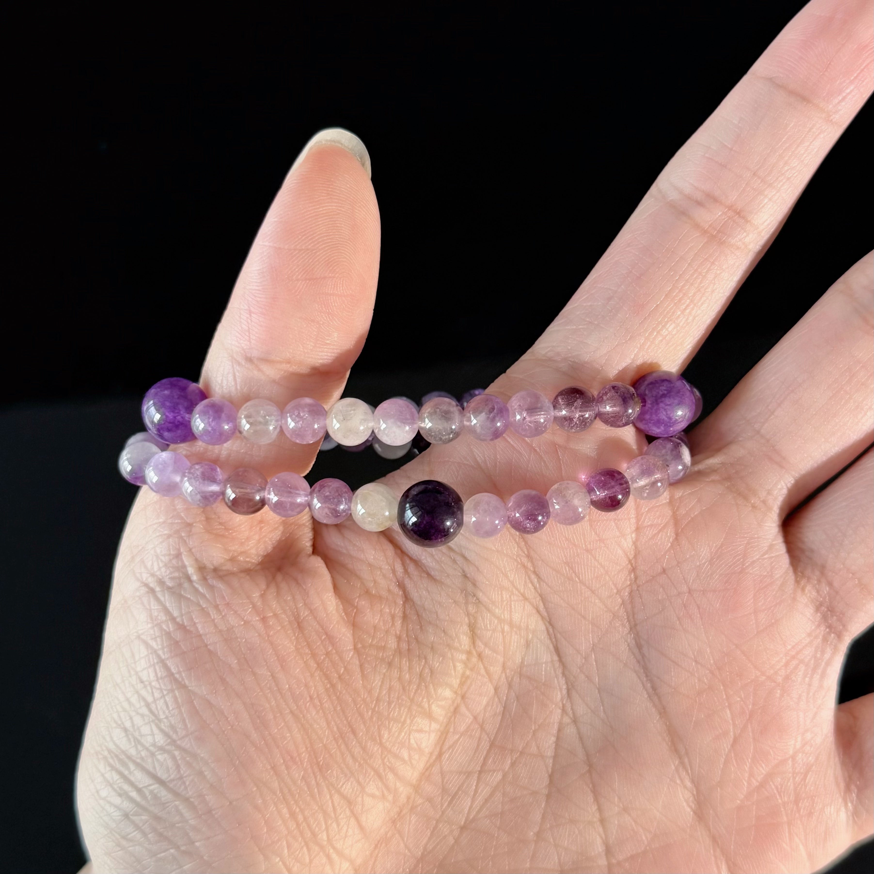 Handcrafted Amethyst Gradient Beaded Bracelet — Stackable Purple Crystal Bracelet