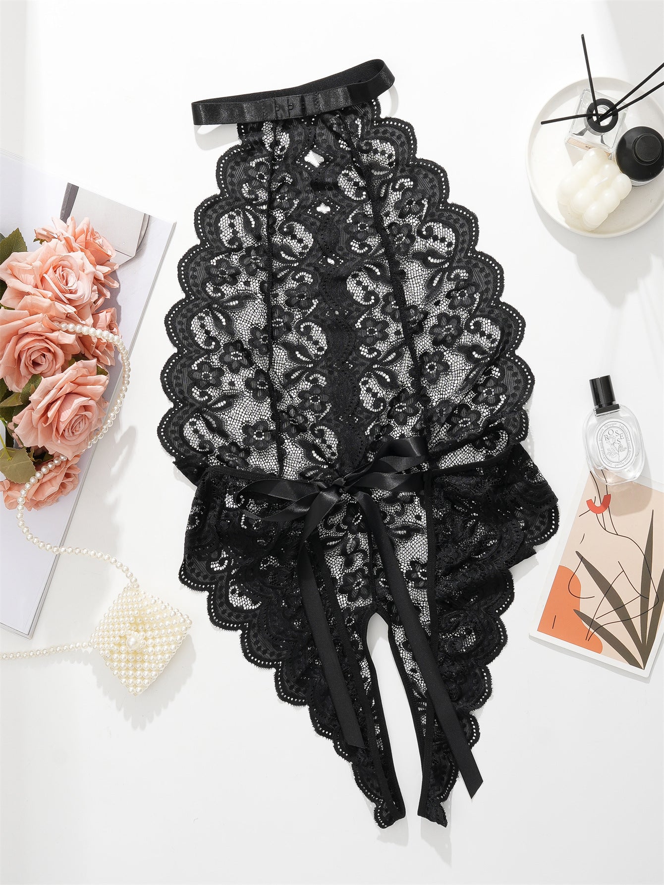 Plus Size Sheer Lace Halter Bodysuit