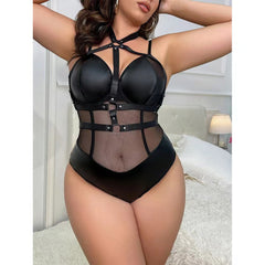 Mesh Plus-Size Mesh Hollow-Out Erotic Lingerie Tight Bodysuit Set