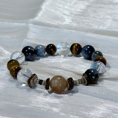 Natural Blue Kyanite, Tiger’s Eye & Clear Quartz Crystal Bracelet