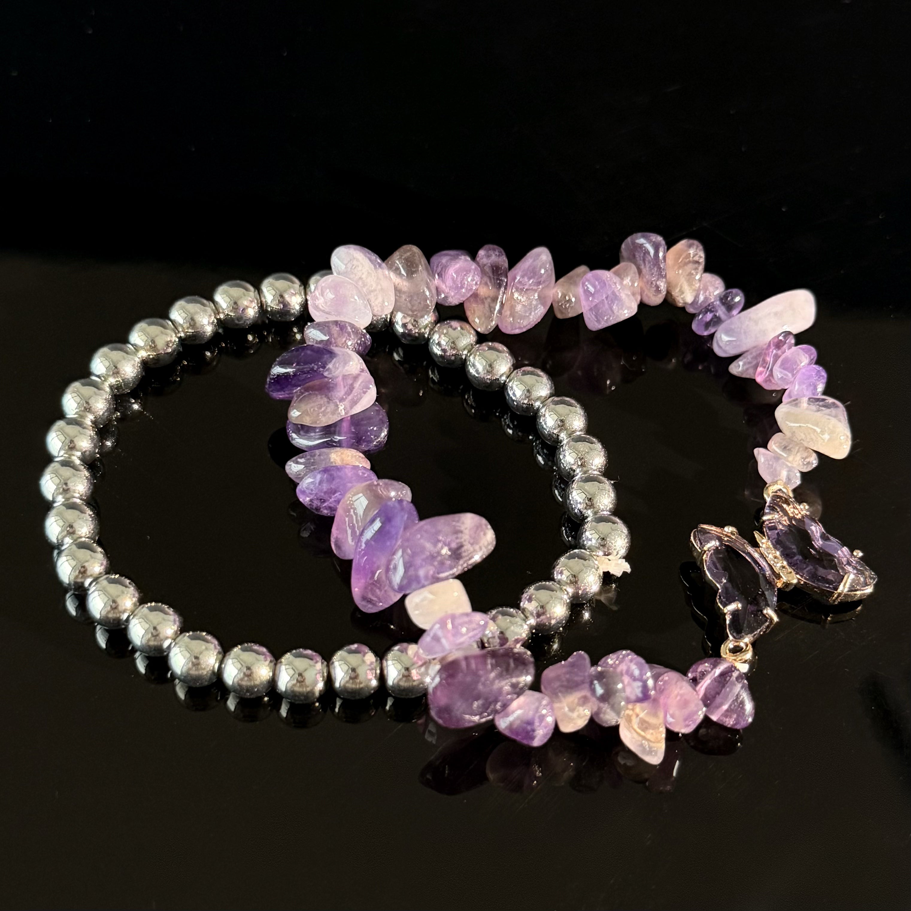 Pisces Amethyst Bracelet Set – Healing Crystal & Silver Energy Jewelry