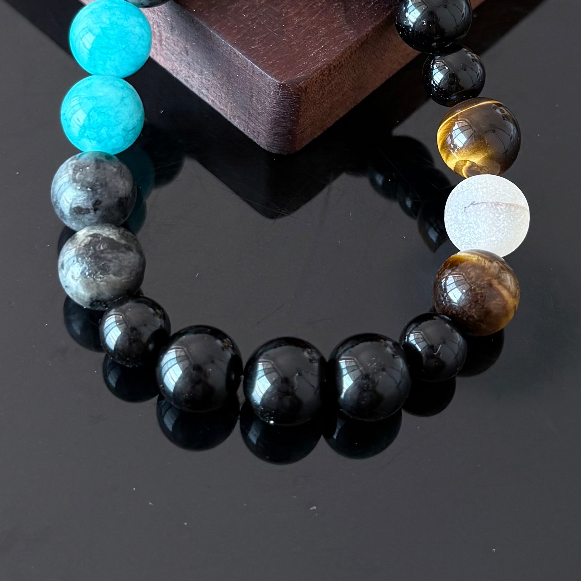 Obsidian, Turquoise Blue & Tiger’s Eye Bracelet