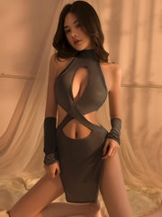 Cutout High Neck Sleeveless Slip Dress