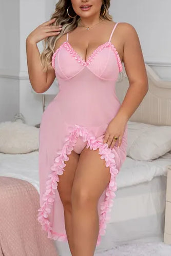 Plus Size Semi See-through Sleeveless Split Long Dress