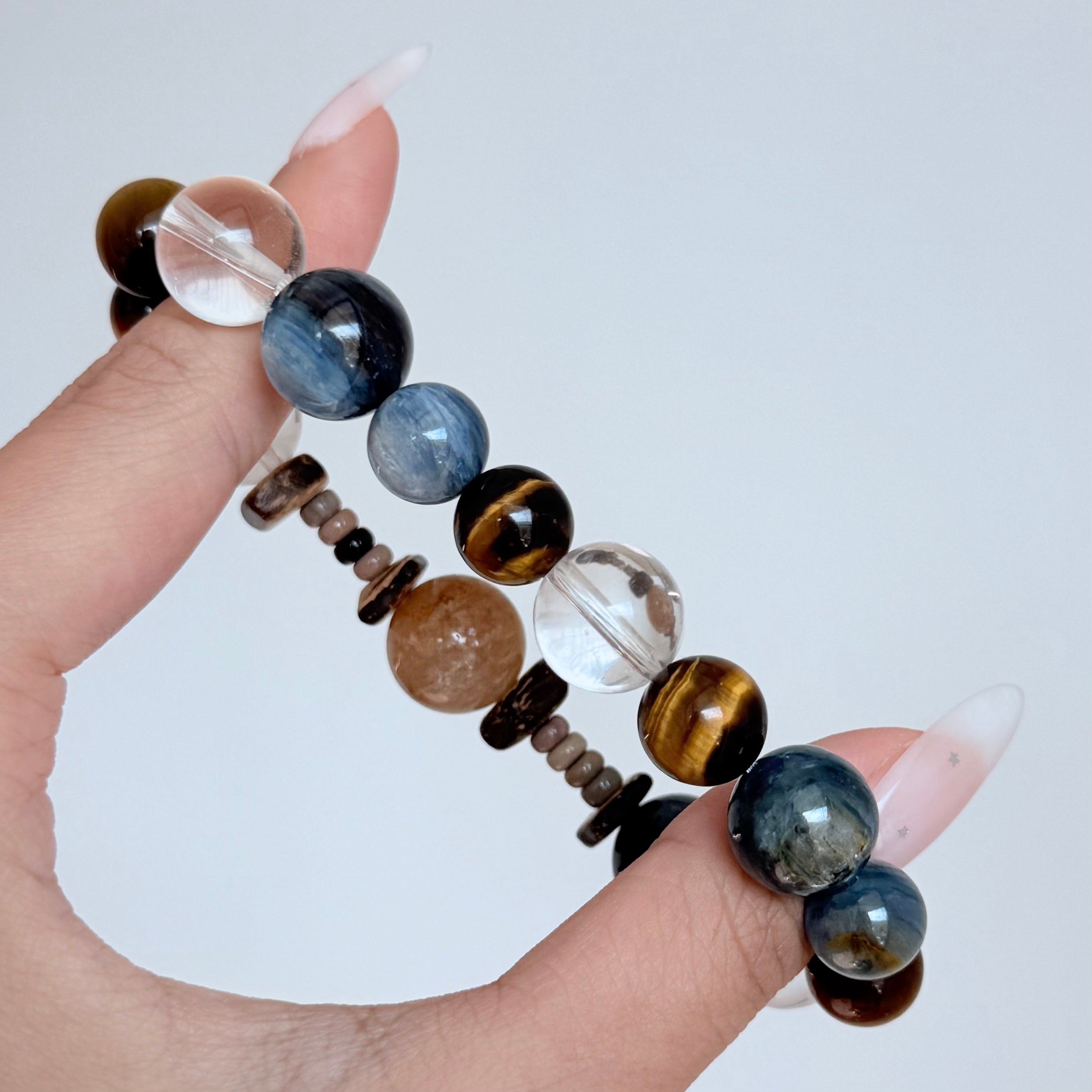 Natural Blue Kyanite, Tiger’s Eye & Clear Quartz Crystal Bracelet