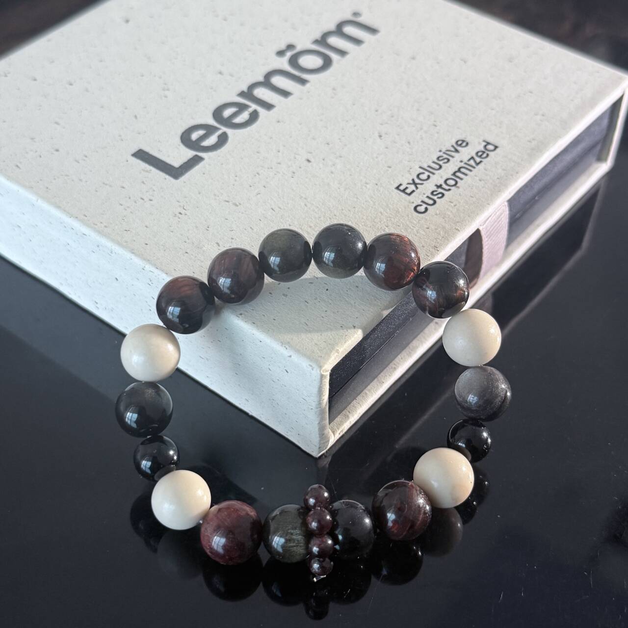 Obsidian, Red Jasper, and White Jade Bracelet — Healing Crystal Bracelet, Symbolizing Protection