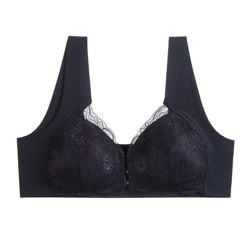 Plus Size Lace Wide Straps Wireless Bra Front Closure Push Up Bras