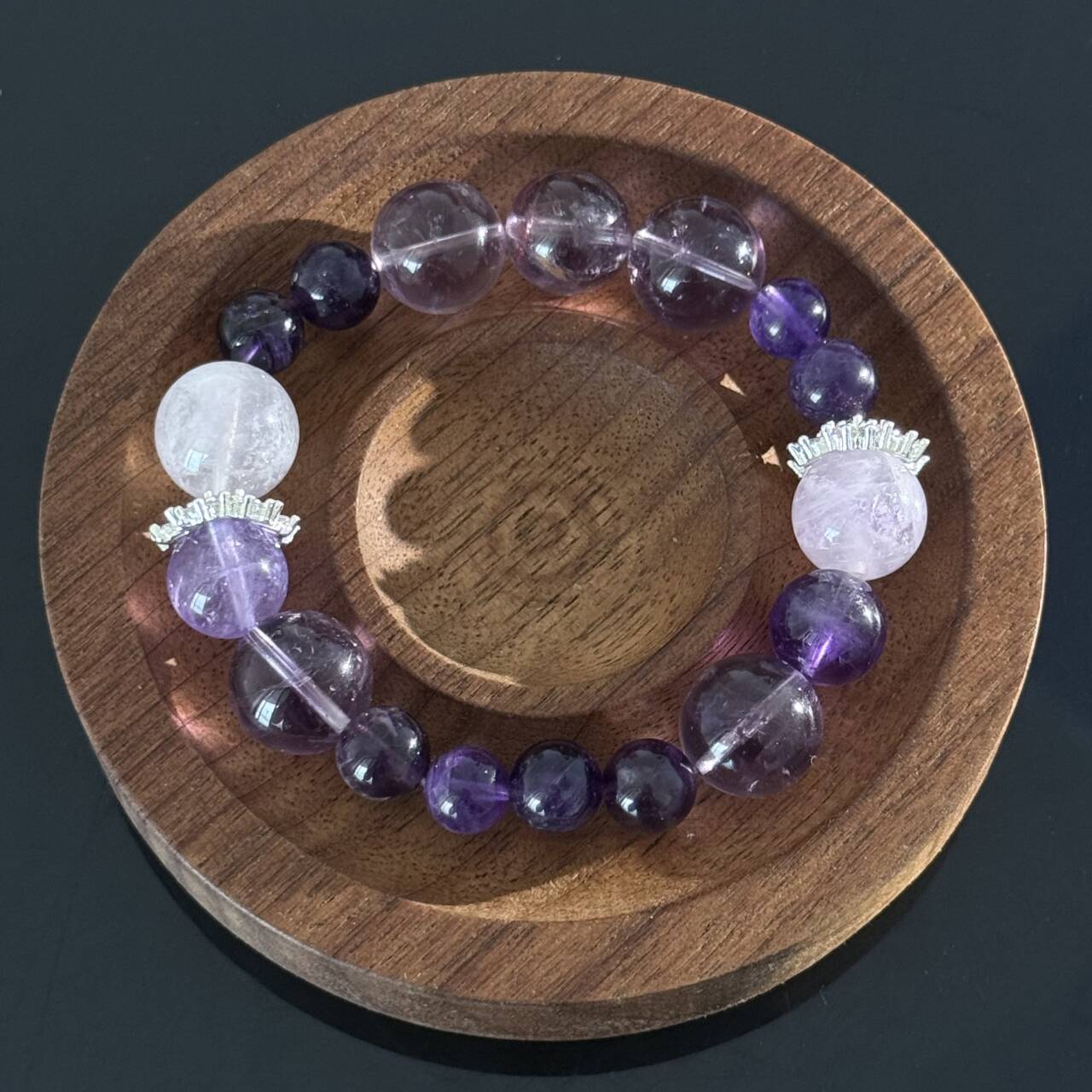 Amethyst and Lavender Quartz Crystal Bracelet – Handmade Purple Gemstone Elastic Bracelet
