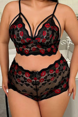 Plus-Size Erotic Lingerie Three-Point Set Semi-Transparent Mesh Sheer Lace Erotic Lingerie Set