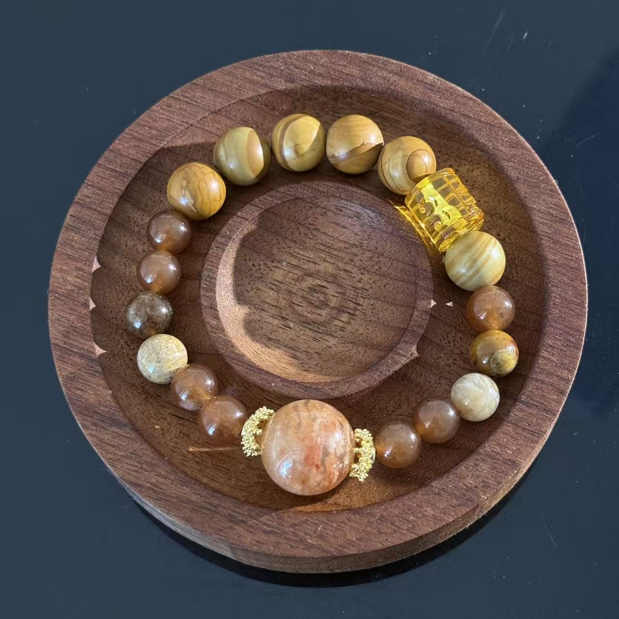 Handcrafted Natural Yellow Jasper & Sunstone Crystal Bracelet — A Bracelet for Confidence and Stability