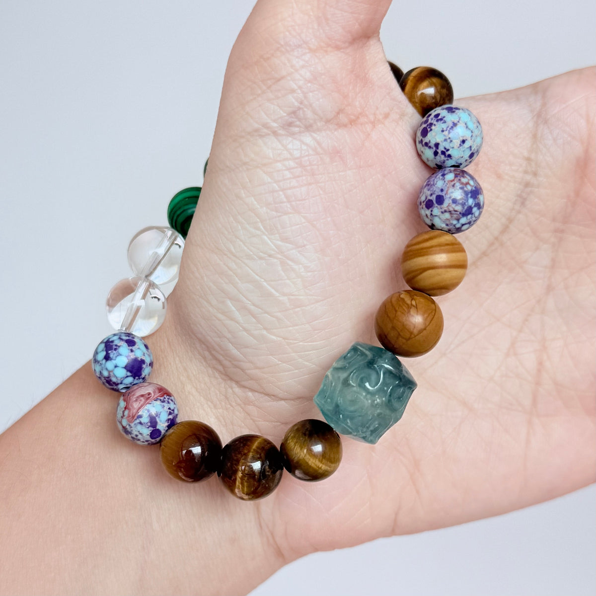 Multi-Gemstone Bracelet with Tiger’s Eye, Malachite & Clear Quartz