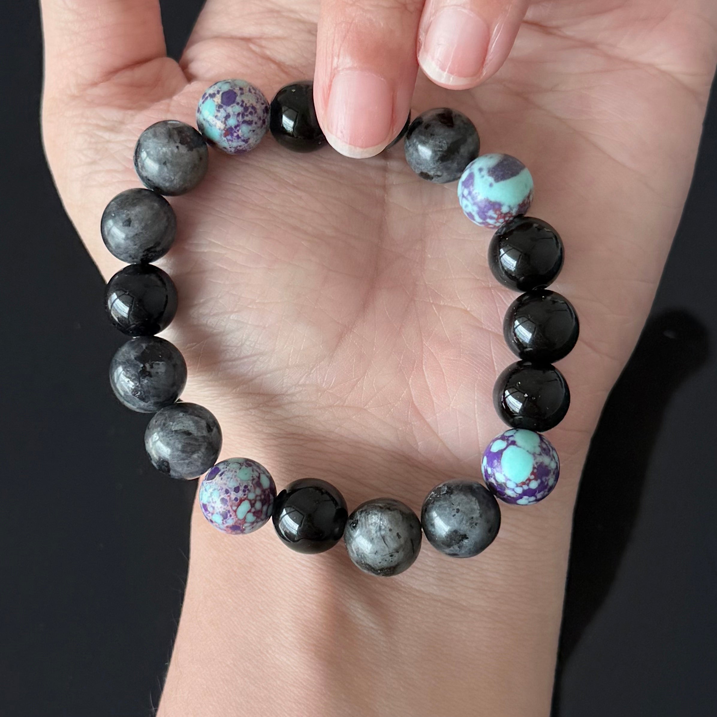 Black Obsidian & Labradorite Crystal Bracelet with Purple Jasper