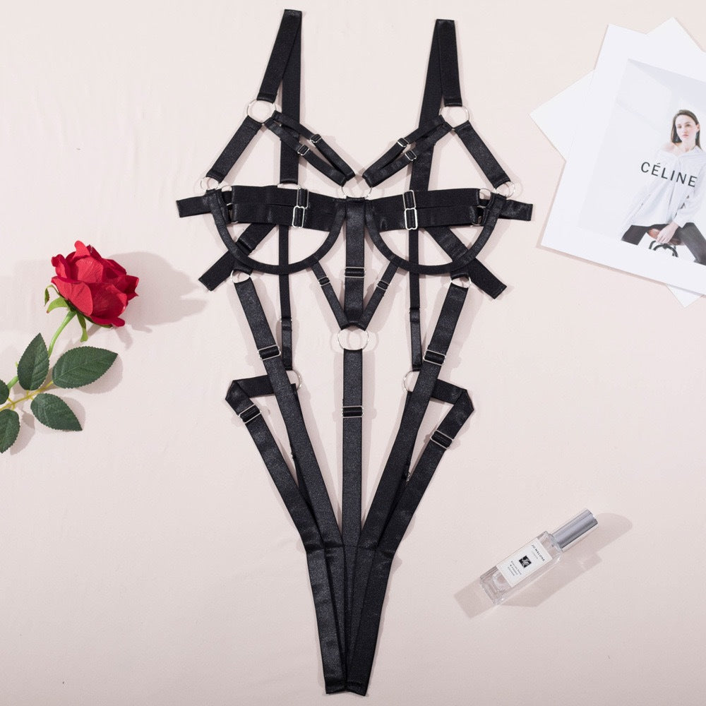 Strap-on Backless One-piece Bodysuit With Underwire