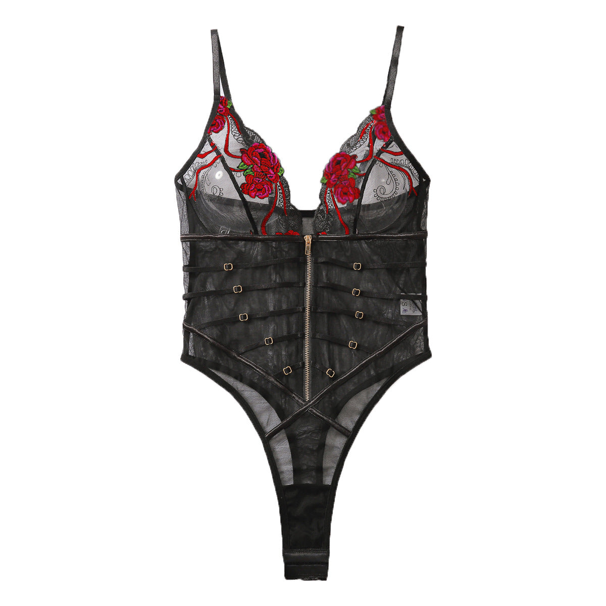 Lace Mesh Transparent V-neck Hollow-out Erotic Sling Bodysuit