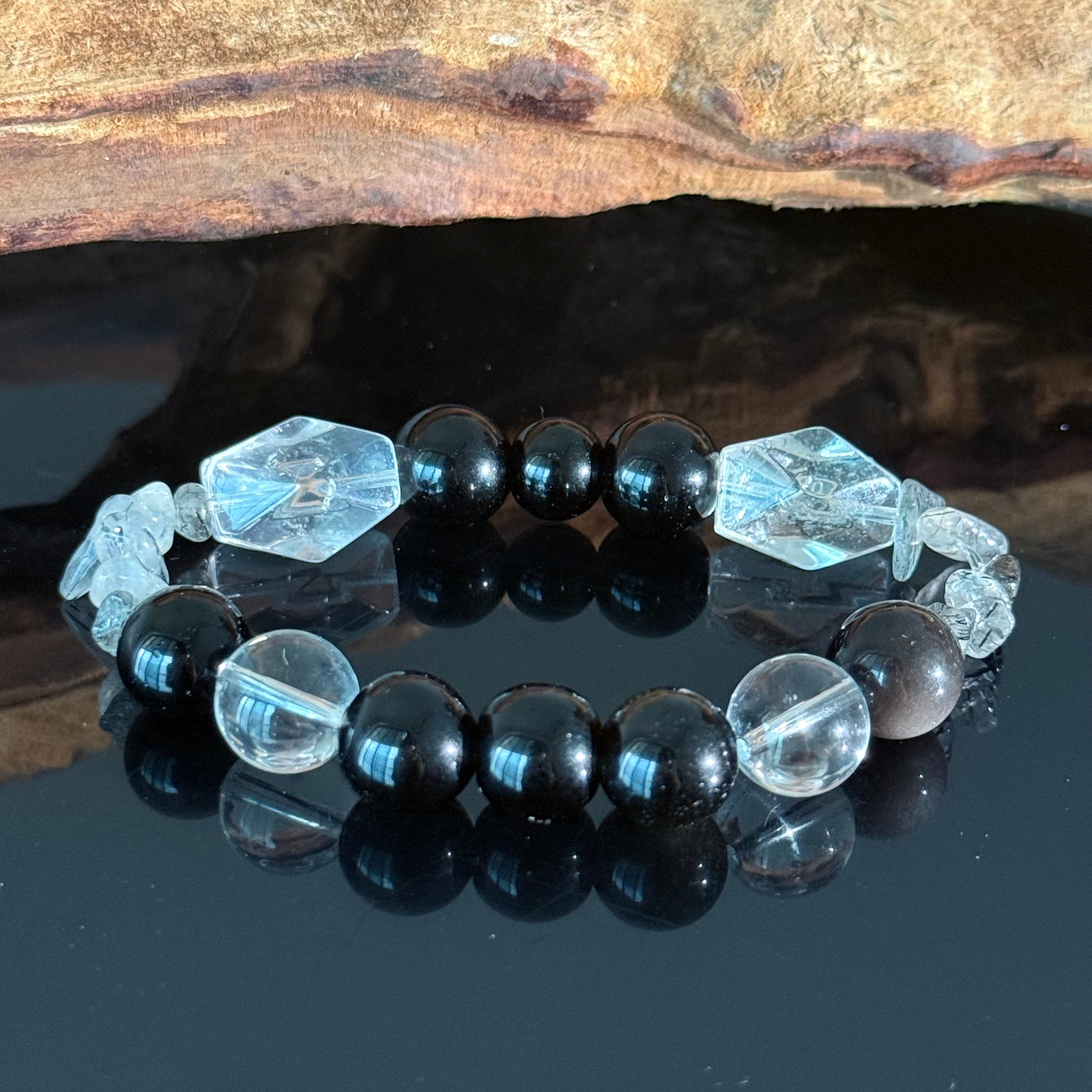 Handcrafted Obsidian and White Crystal Bracelet — A Crystal Bracelet Offering Both Protection and Healing Properties