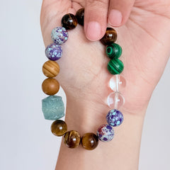 Multi-Gemstone Bracelet with Tiger’s Eye, Malachite & Clear Quartz