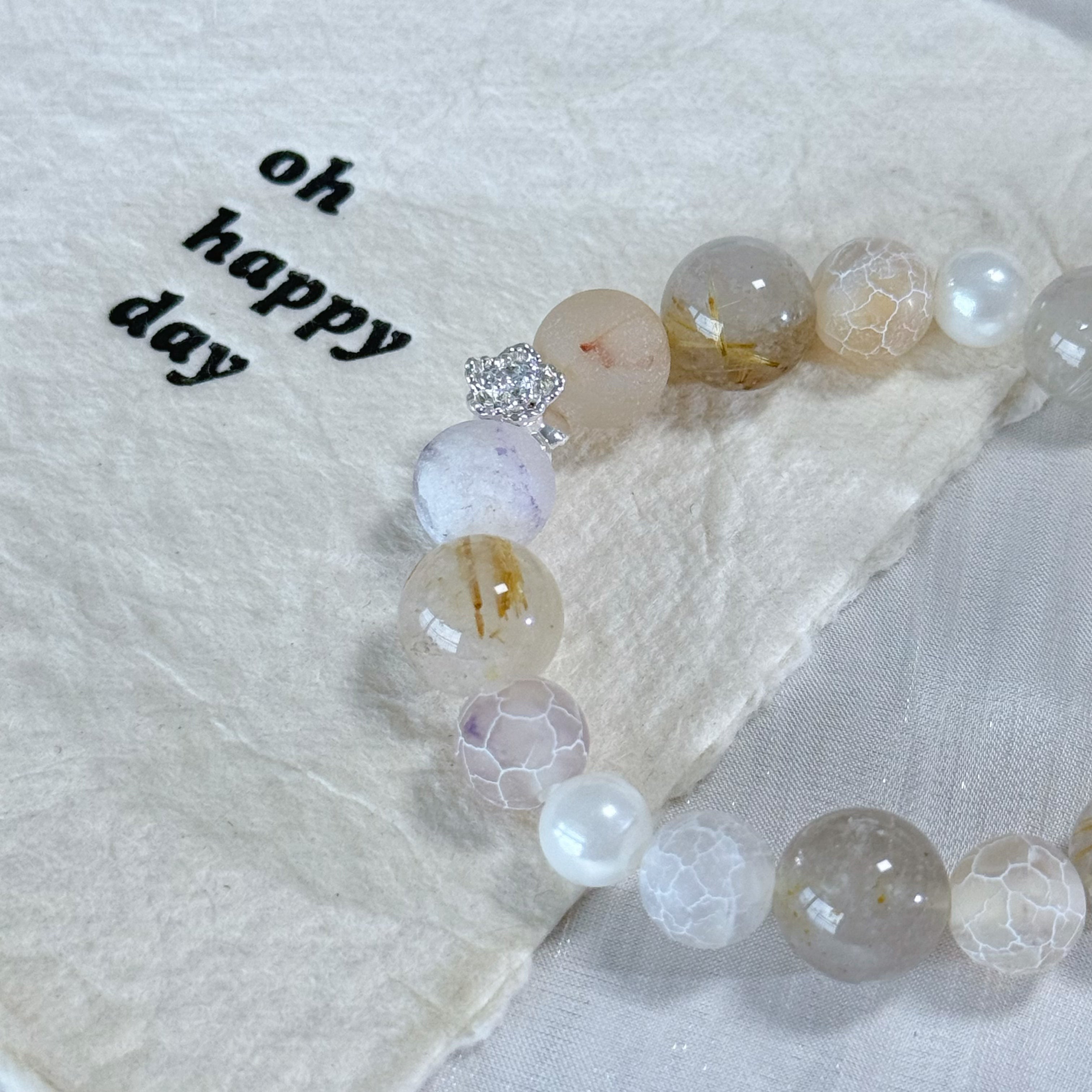 Ethereal White Quartz & Crackle Agate Handmade Bracelet
