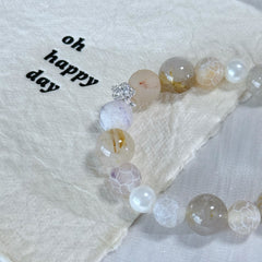 Ethereal White Quartz & Crackle Agate Handmade Bracelet