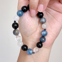 Blue Kyanite, Black Obsidian & Clear Quartz Bracelet