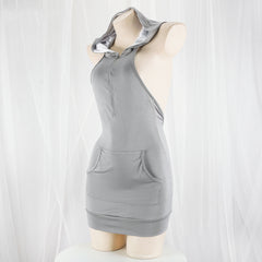 Backless Hooded Dress Kawaii  Zipper Nightdress