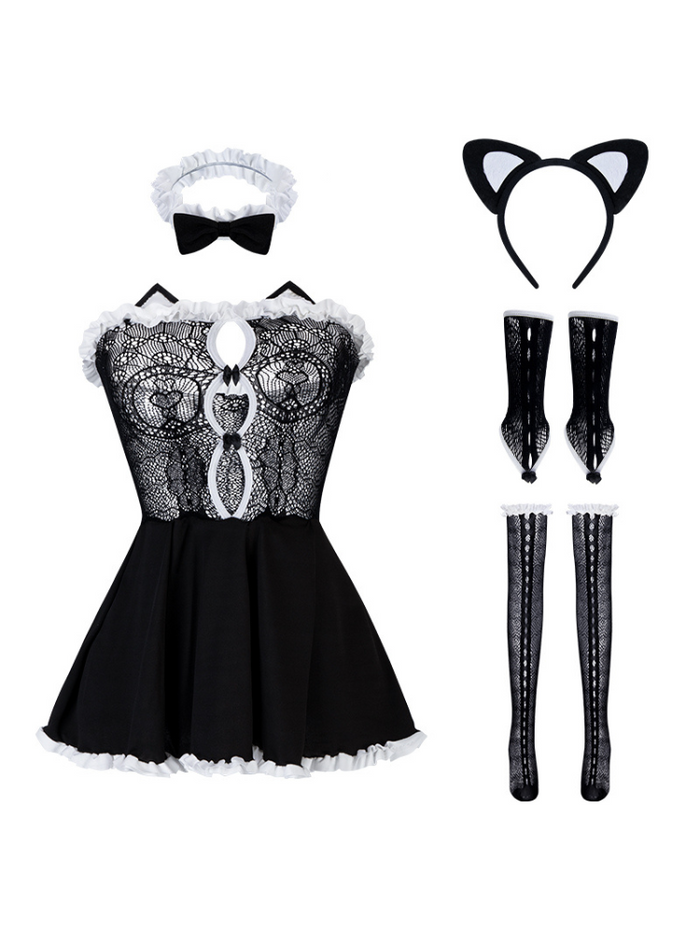 ã€?9.9】Lace See-Though Cat Maid Costume Set