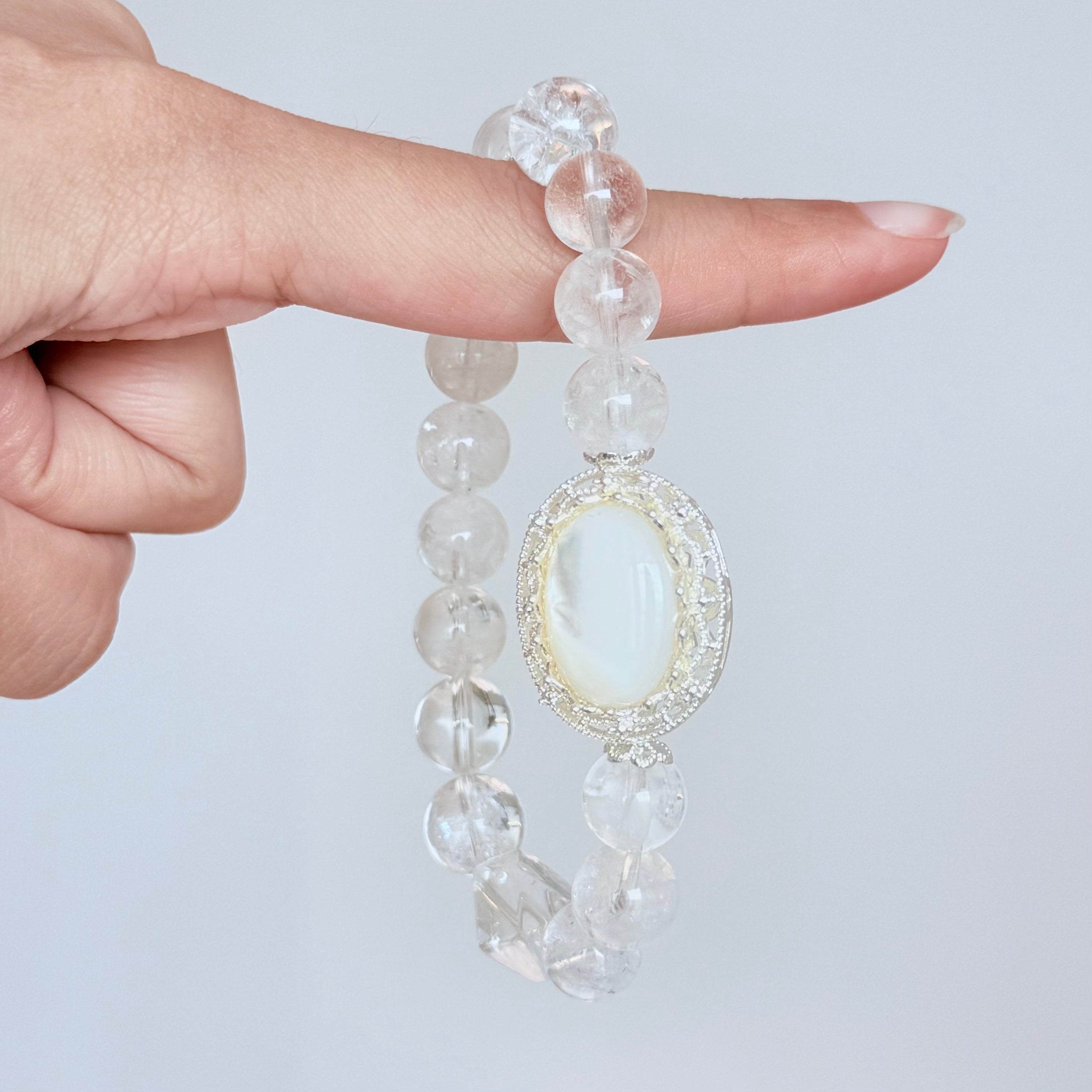 Moonstone & Clear Quartz Crystal Bracelet