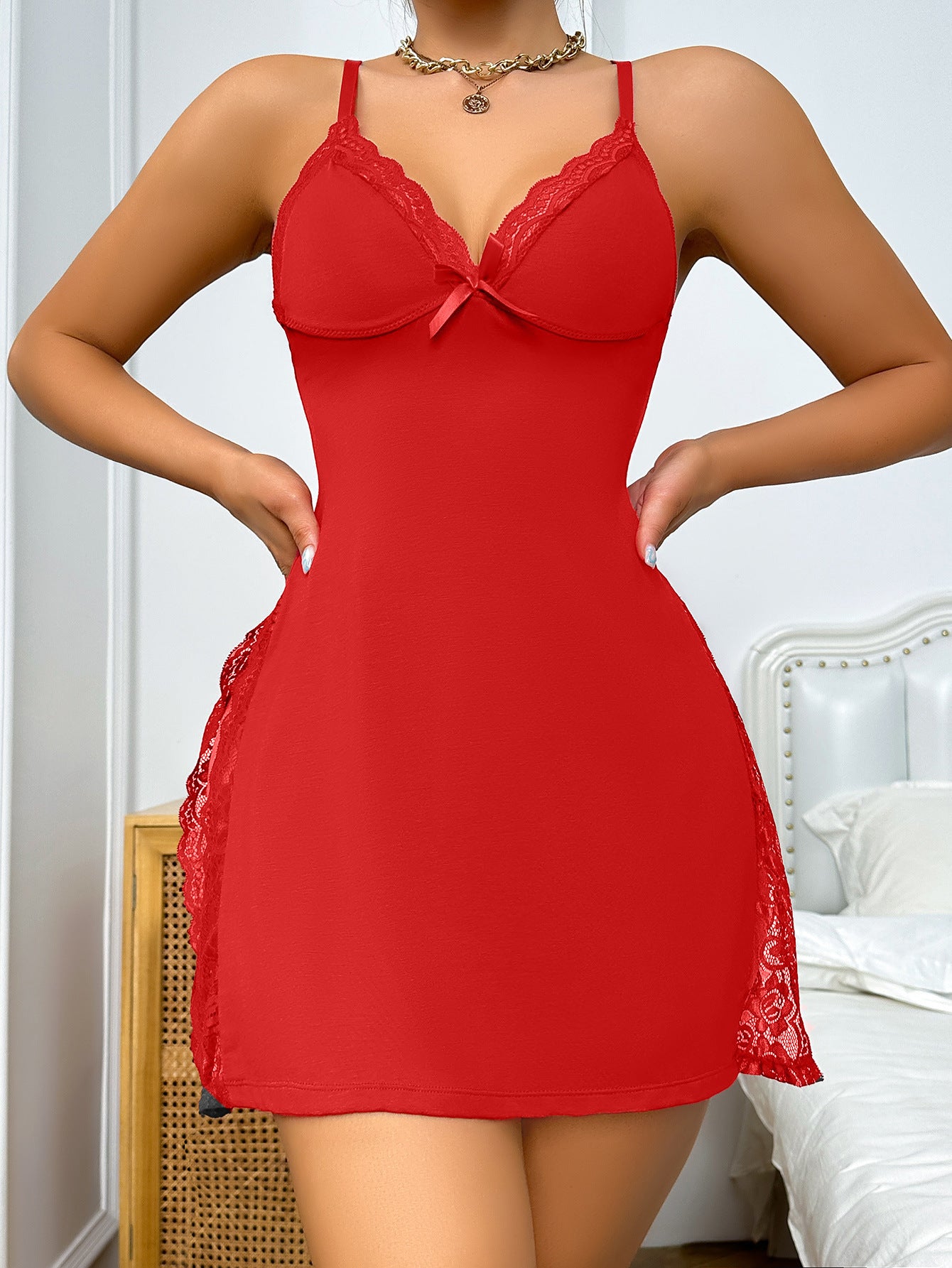 V Neck Halter Lingerie Dress