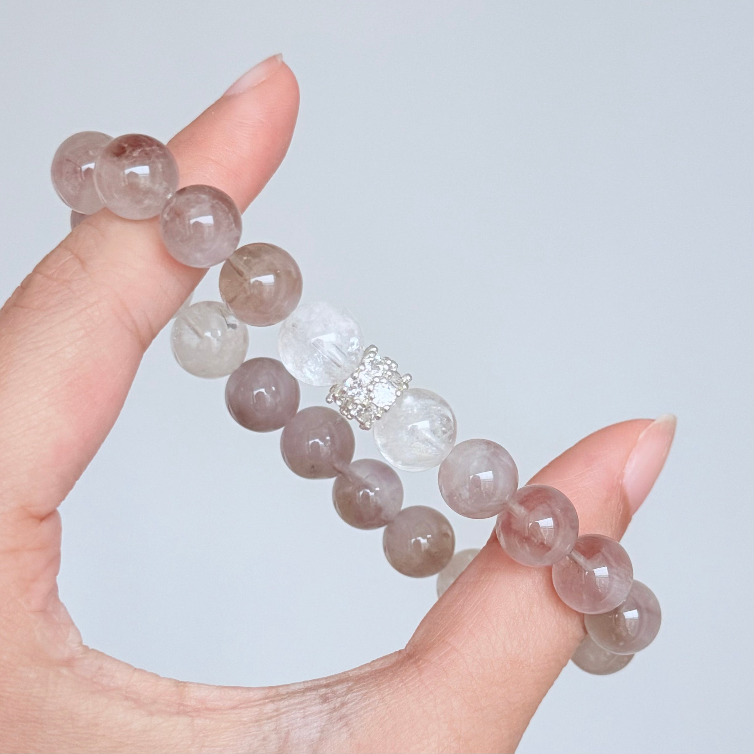 Gray Rutilated Quartz & Clear Crystal Bracelet