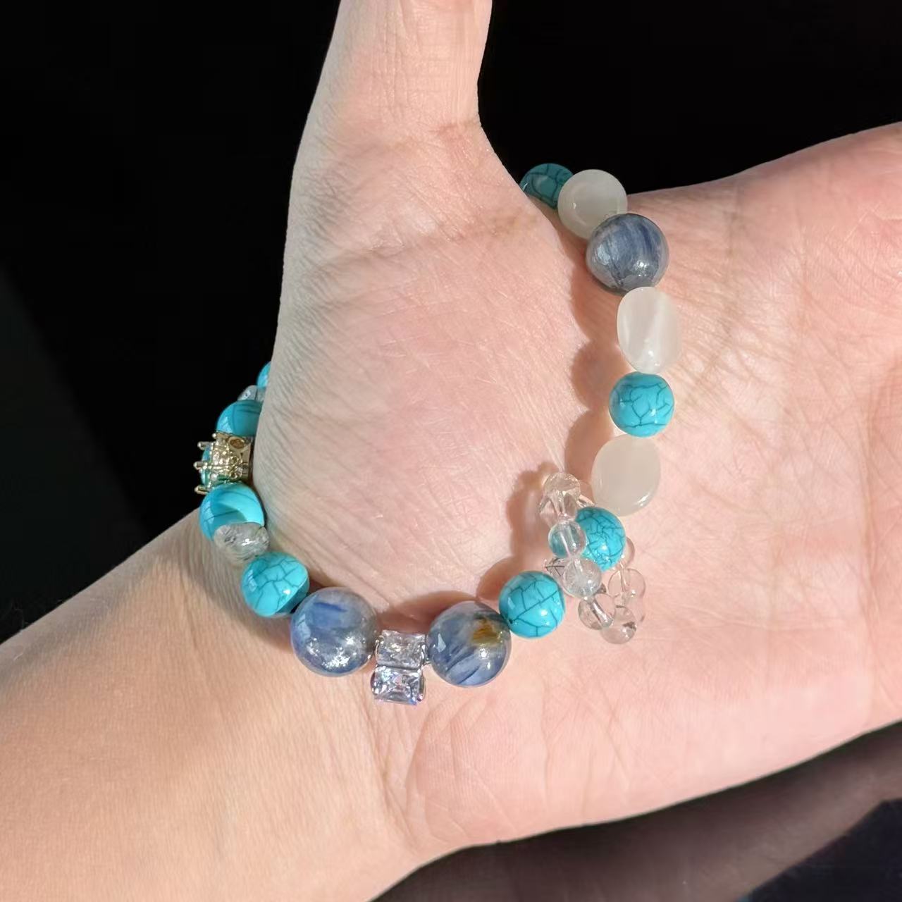 Turquoise, Kyanite, and Clear Quartz Bracelet — Handcrafted Healing Gemstone Bracelet