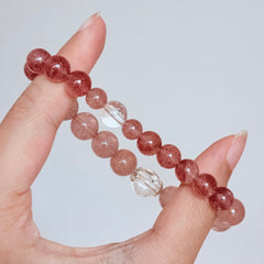 Strawberry Quartz and Clear Quartz Bracelet
