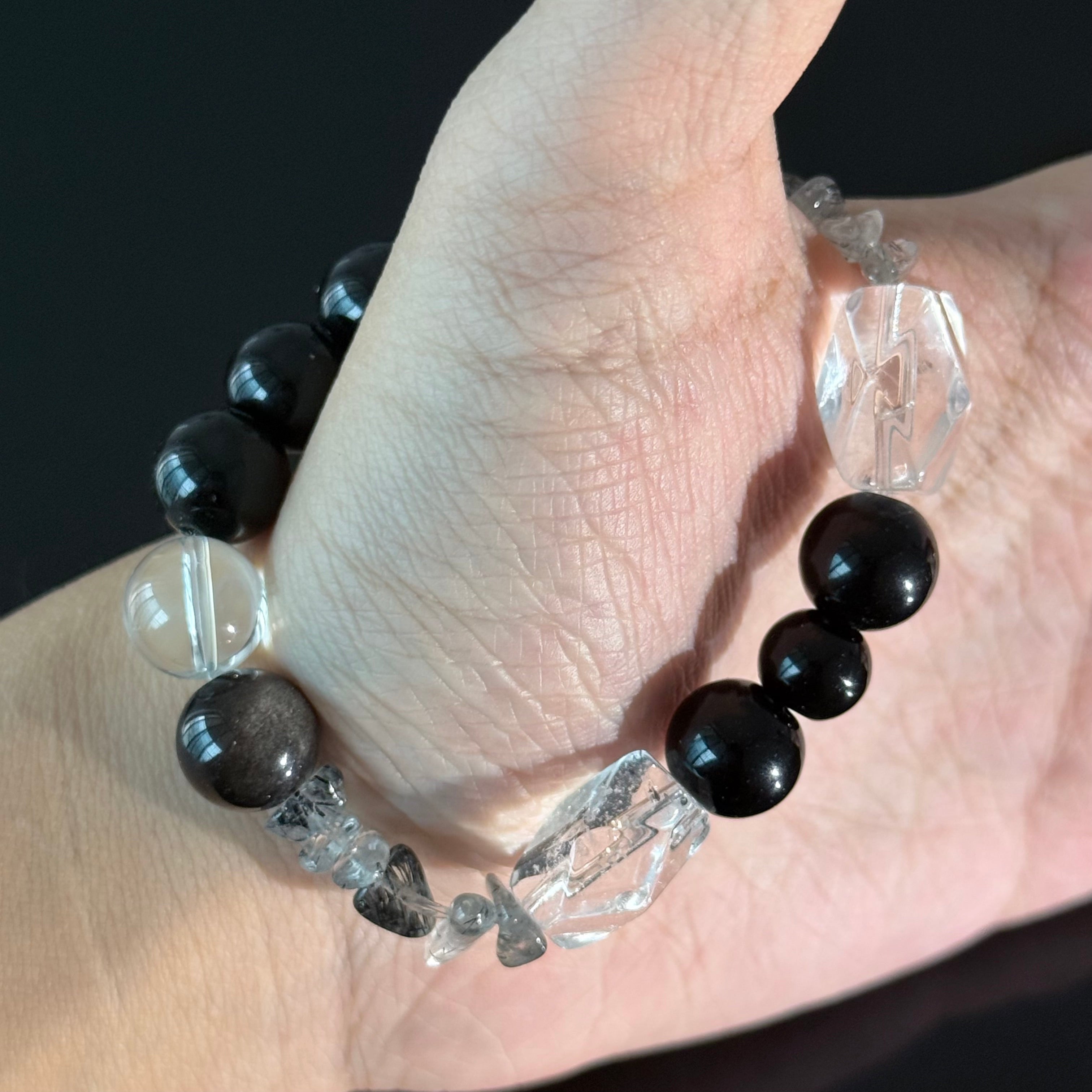 Handcrafted Obsidian and White Crystal Bracelet — A Crystal Bracelet Offering Both Protection and Healing Properties