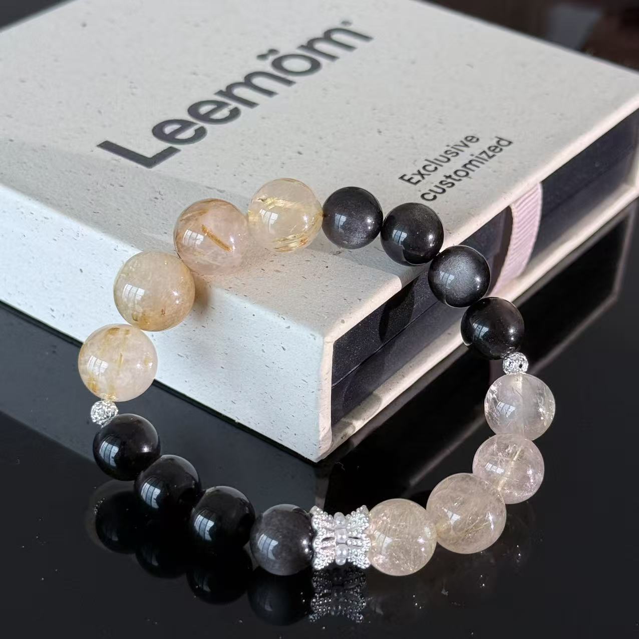 Handcrafted Natural Obsidian and White Crystal Bracelet — Protective and Balancing Healing Jewelry