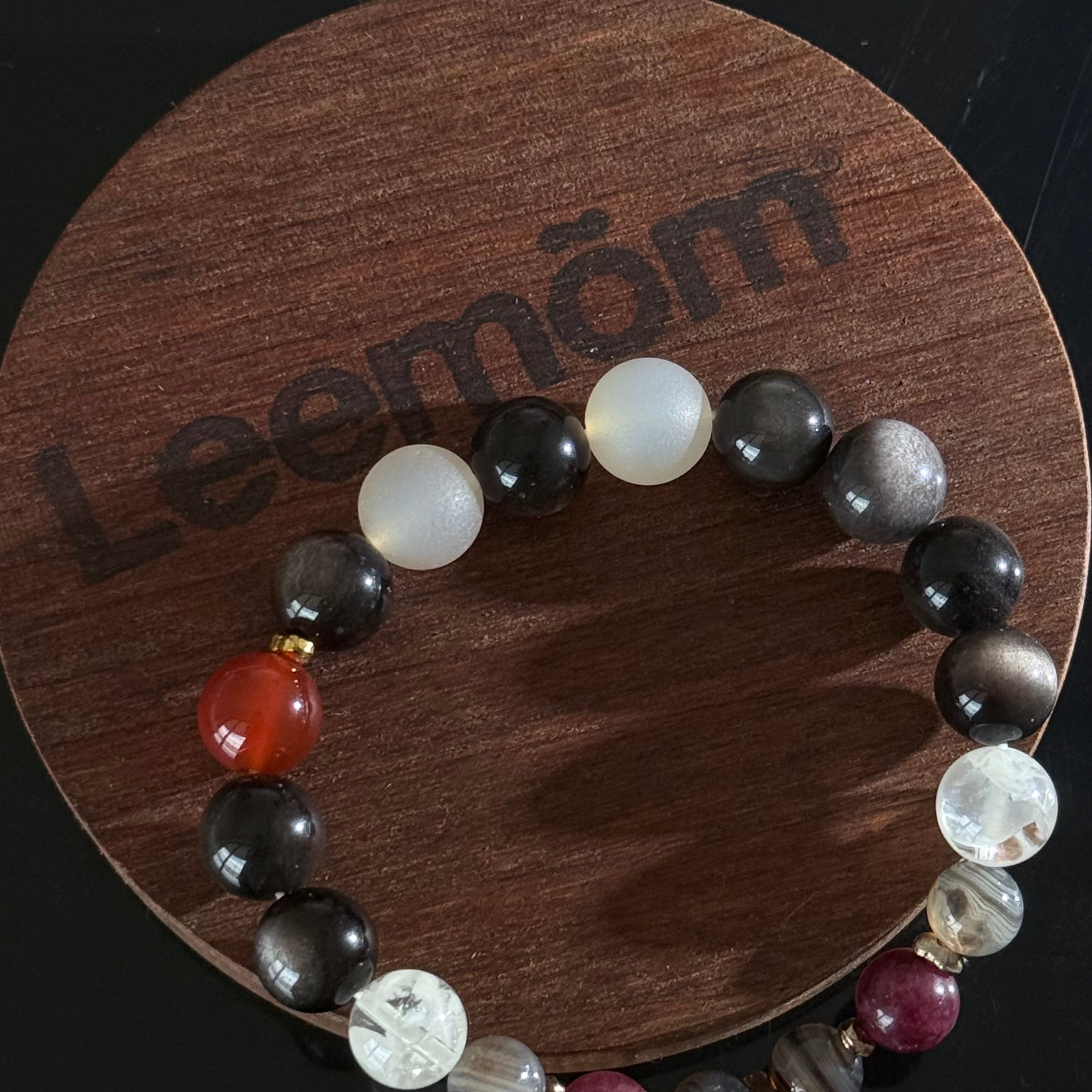 Crescent Moon Unicorn Pendant Bracelet | Multi-Gemstone Natural Obsidian Crystal Bead Bracelet
