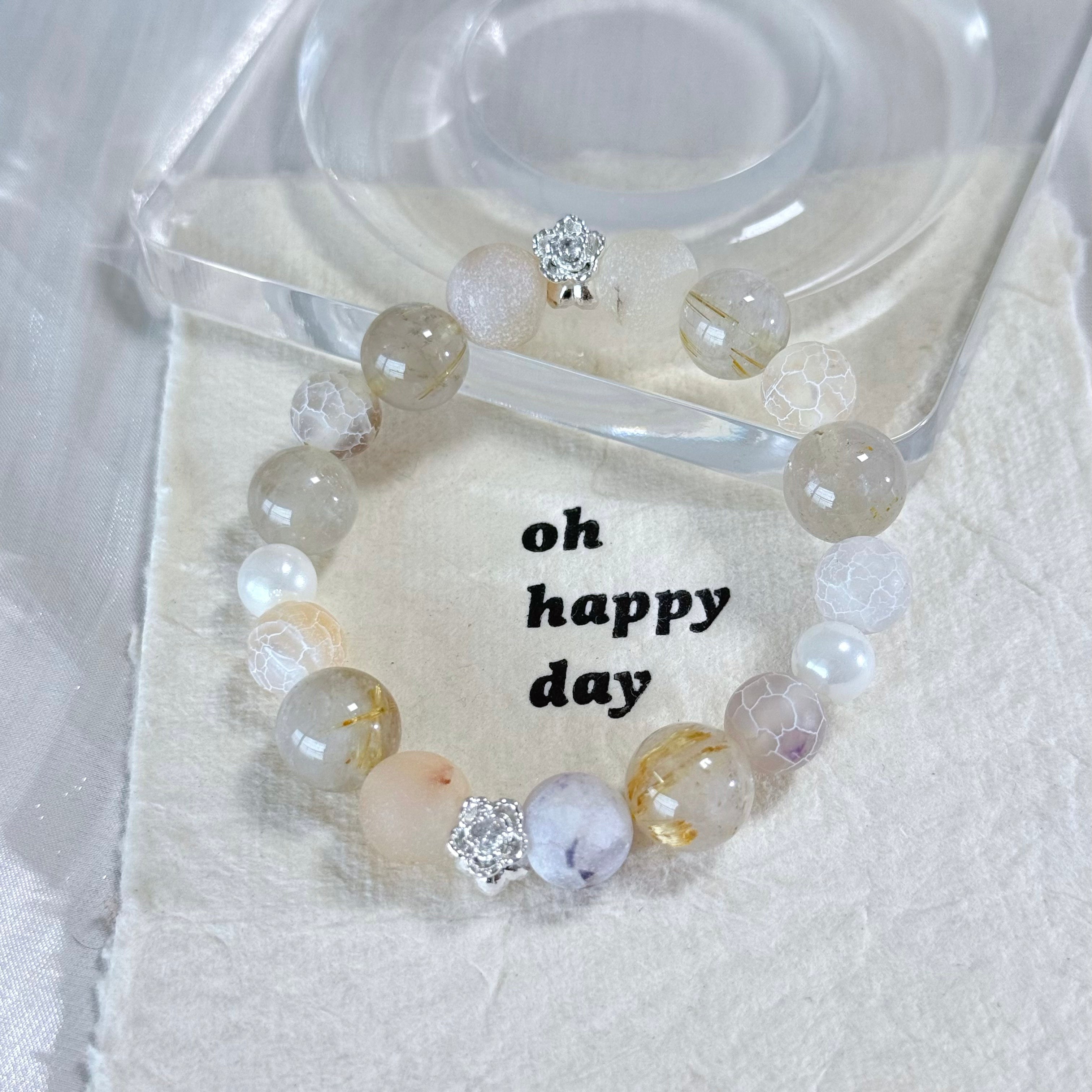 Ethereal White Quartz & Crackle Agate Handmade Bracelet