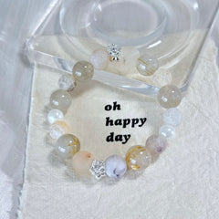 Ethereal White Quartz & Crackle Agate Handmade Bracelet