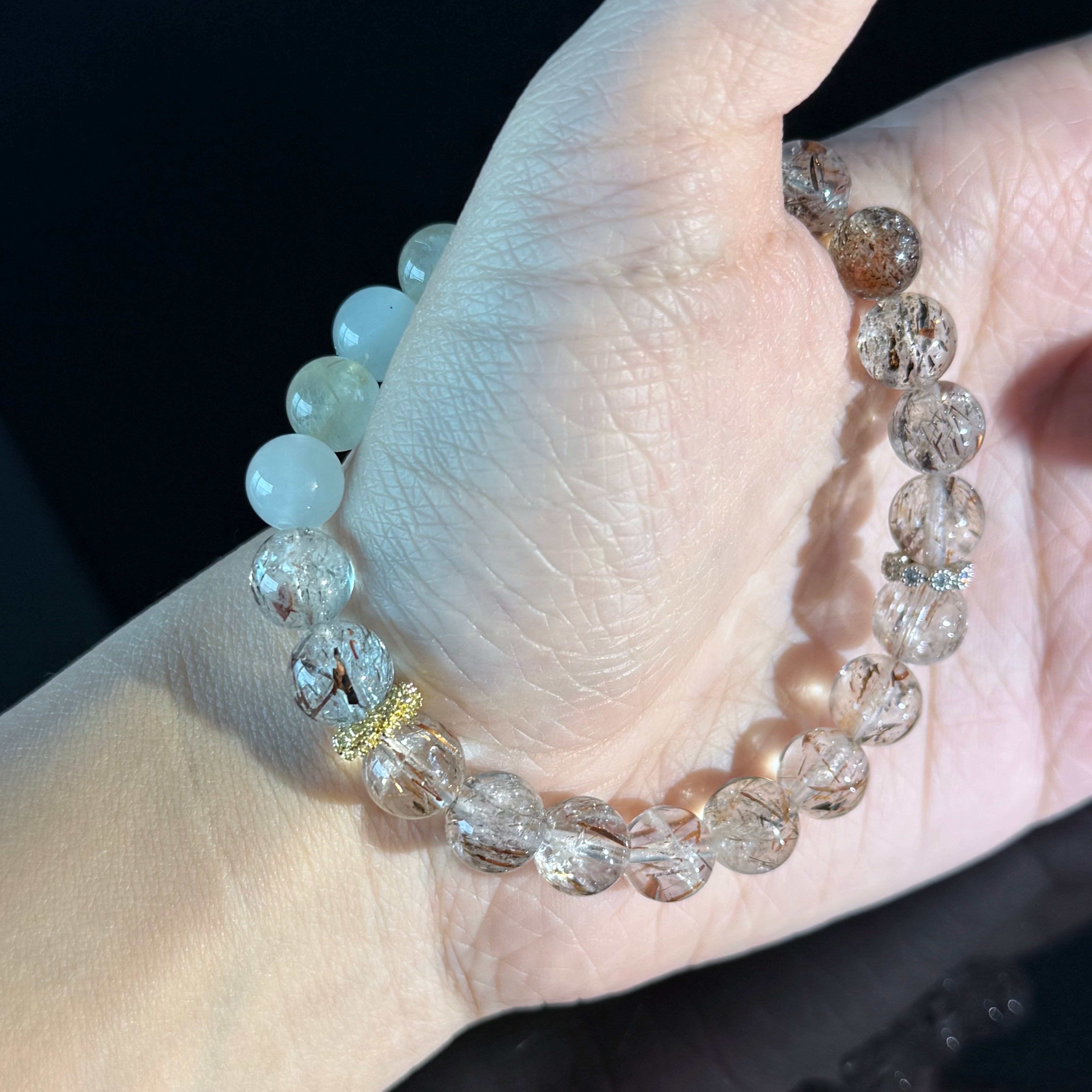 Golden Rutilated Quartz & White Jade Bracelet for Leo