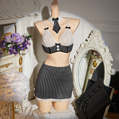 Striped Bow Teacher Roleplay Lingerie Set
