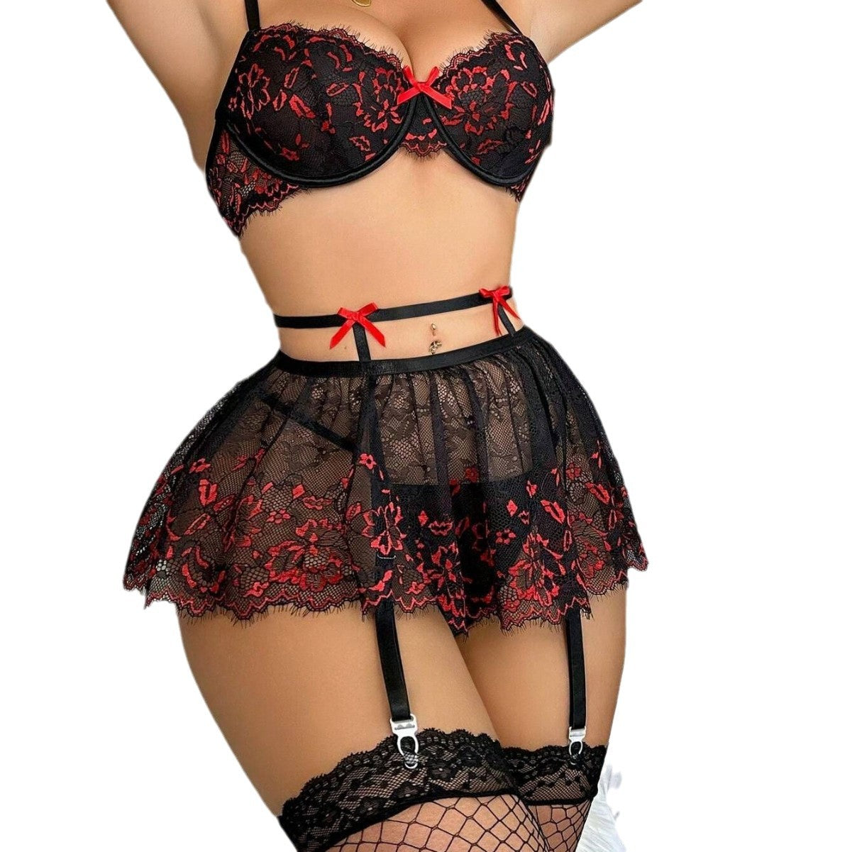 Lace Backless See-through Fishnet Stockings Suit