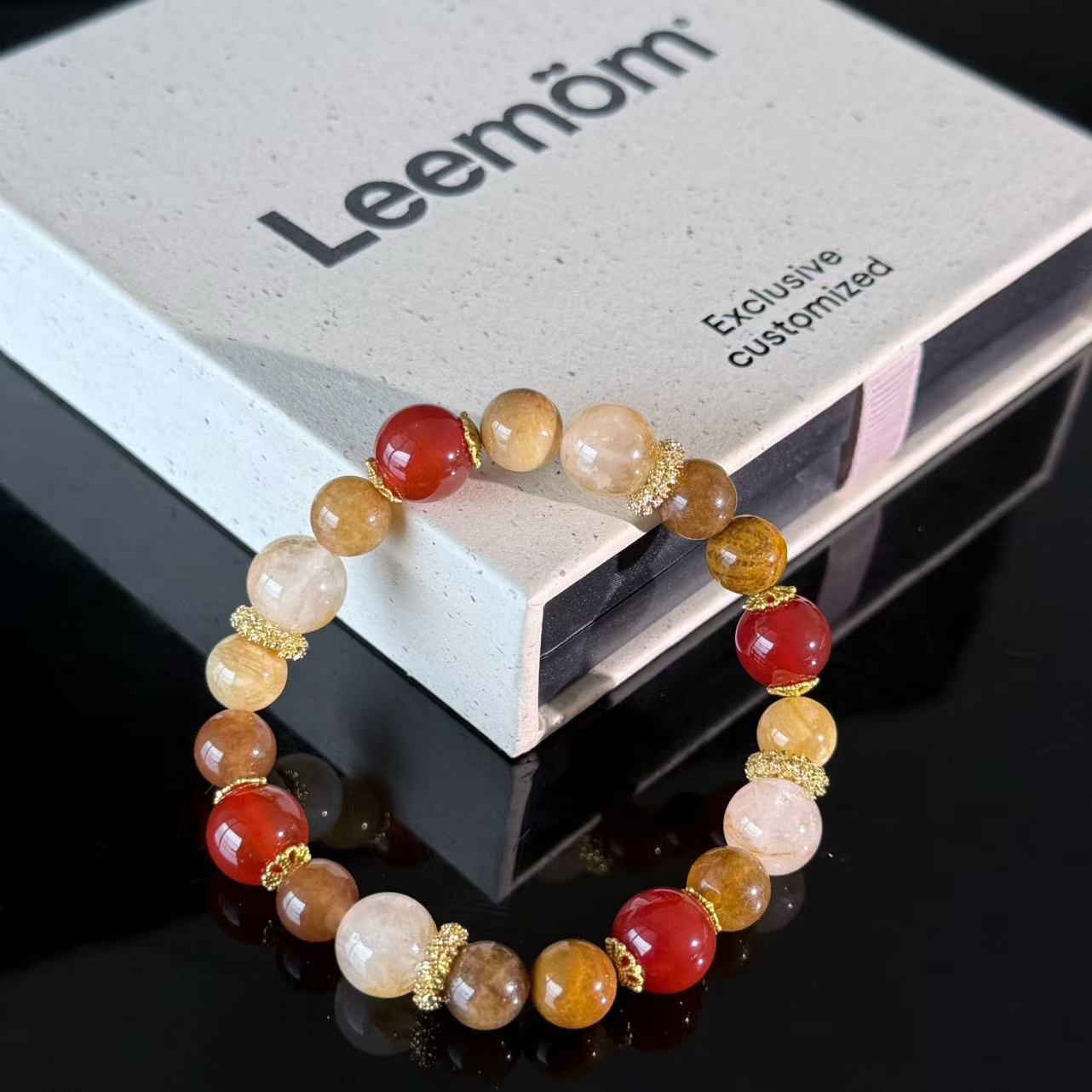 Handmade Multi Stone Crystal Bracelet | Red Agate & Golden Rutilated Quartz Healing Stretch Bracelet