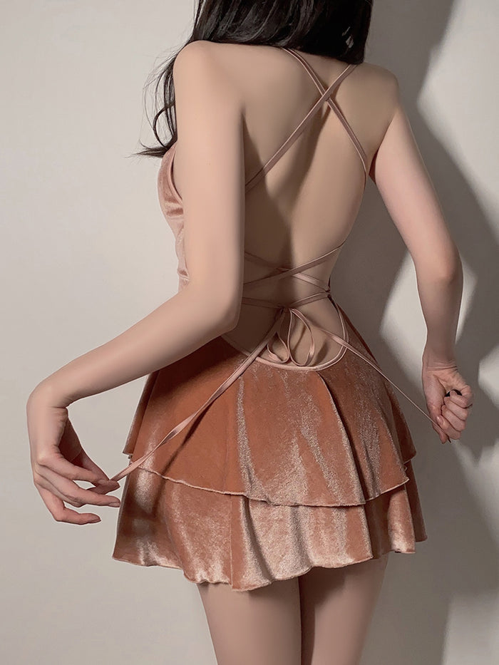 Velvet Layered Suspenders Nightdress