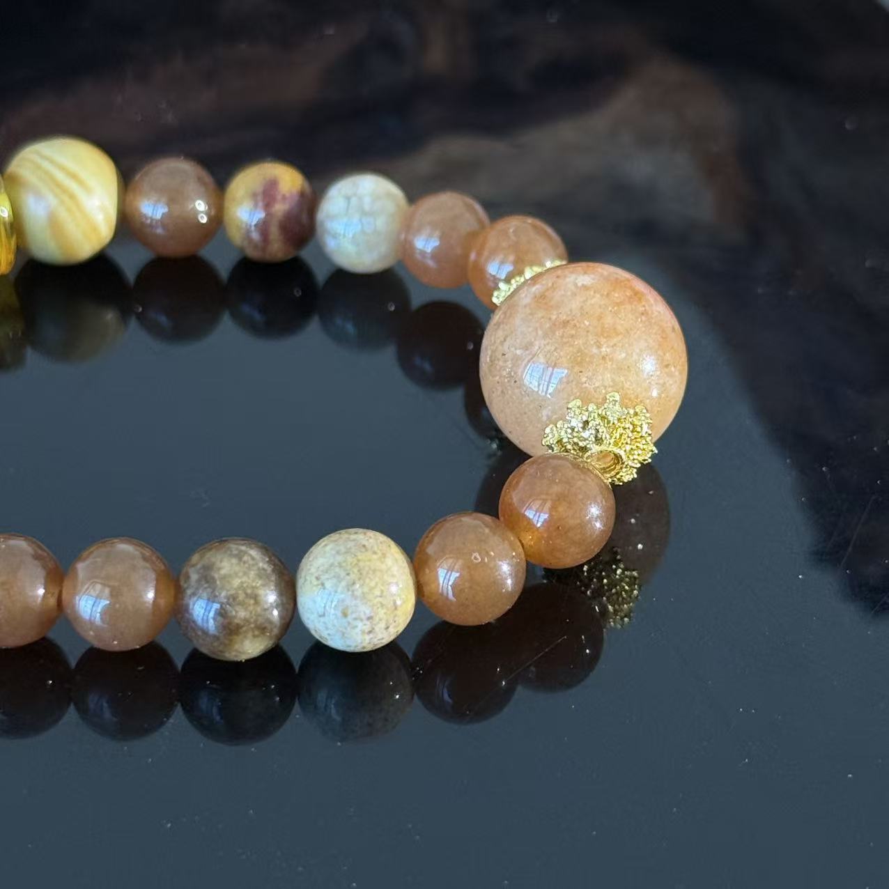 Handcrafted Natural Yellow Jasper & Sunstone Crystal Bracelet — A Bracelet for Confidence and Stability