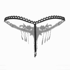 Embroidered Tassel Pearl Open Crotch Thong