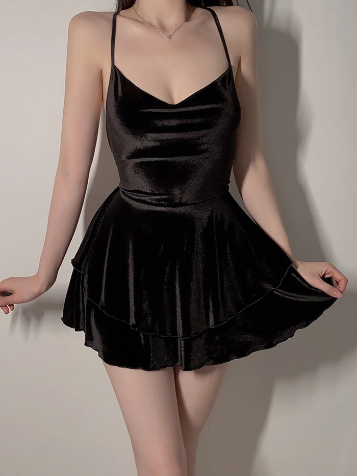 Velvet Layered Suspenders Nightdress