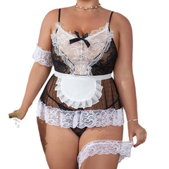 Plus Size Maid Costume Sling Lace Seduction Night Skirt Suit