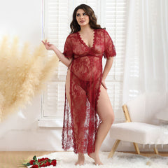 Lace Mesh See-through Big Dress Long-Sleeved Suit