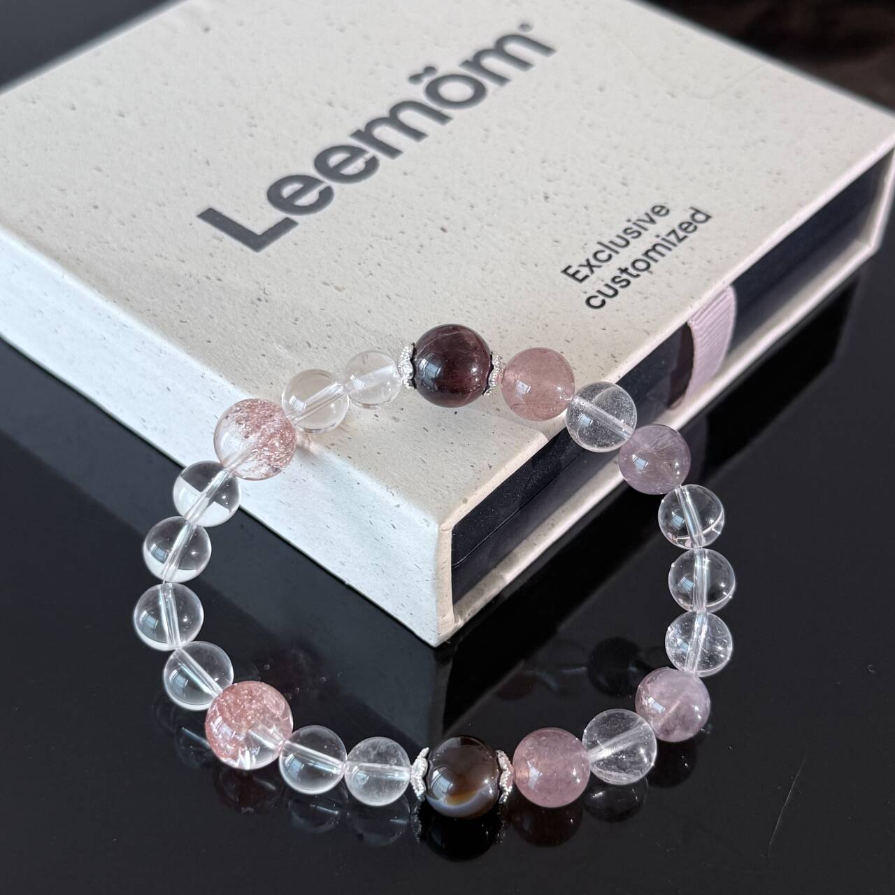 Handcrafted White Crystal & Pink Cracked Crystal Bracelet — A Healing Beaded Bracelet Promoting Love Clarity and Balance